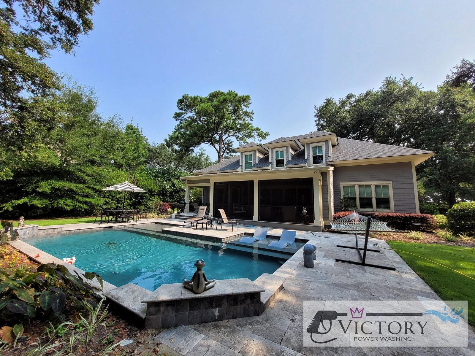 Clean pool deck and exterior at a Lowcountry home